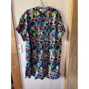Diane von Furstenberg DVF Floral Cotton Shift Dress XL Multi Color Short Sleeve